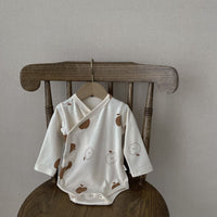 Printed Apple Leaf Placket Long-sleeve Jumpsuit Male And Female Baby Adjustable Buckle Romper