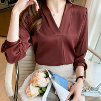 Autumn New Korean-style All-match V-neck Slimming Long-sleeve