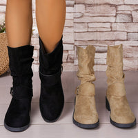 Women's Fashion Plus-Size Suede Chunky Heel Ankle Boots