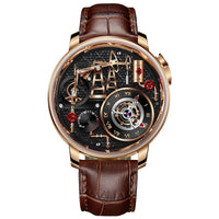 Mens Watch With Oil Pump Movement Stainless Steel Case And Leather Strap