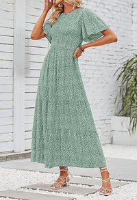 Women's Short-Sleeve Crew-Neck Bohemian Beach Dress