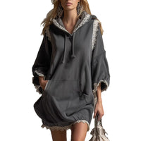 Casual Western-style Lace Patchwork Hooded Dress
