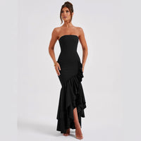 Elegant Strapless Slit Dress For Summer Womens Wear