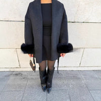 Furry Sleeves Overcoat Long Coat