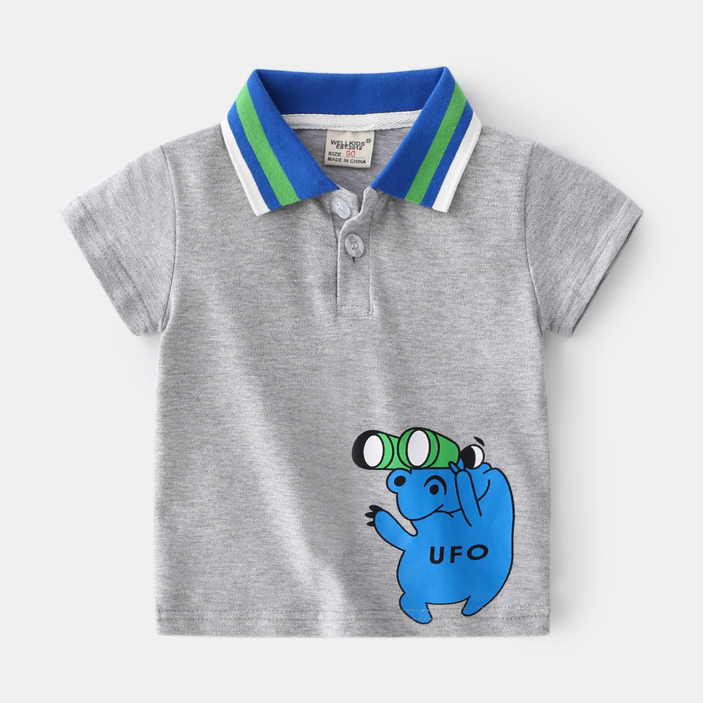 Men's Kids Cartoon Print Lapel Short Sleeve