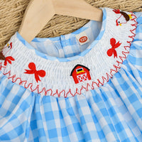 Embroidered Style Kids Plaid Puff-Sleeve Sweet Princess Cute Cartoon Childrens Dress