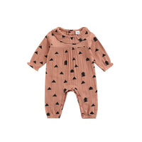 Printed Crew Neck Lace Long Sleeve Romper