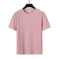 Men's Sports Solid Color Round Neck Pullover Vertical Pattern T-shirt Two-piece Set