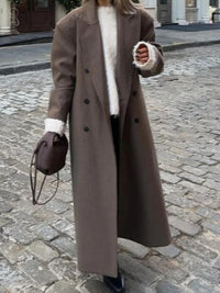 Long Wool Coat With A Business Suit-style Collar For Commuting