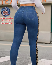 Ladies' Faux Denim Print Skinny Leggings All-season Comfort Fit