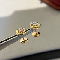 Single Diamond Three-ring Stud Earrings Carved Craft