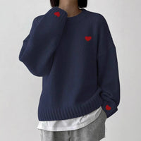 Love Embroidered Crew Neck Sweater Pullover Sweater