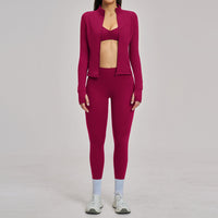 Brushed Zipper Casual Set For Women