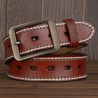 Two-Line Real Cowhide Men's Belt With Japanese Buckle