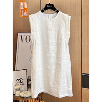 Lace-trimmed Round-neck Cotton-linen Vest Dress