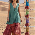 Women's Casual V-Neck Sleeveless Patchwork Dress