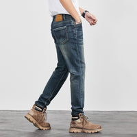 Mens Retro Yellow-Clay Blue Versatile Straight-Cut Casual Long Pants