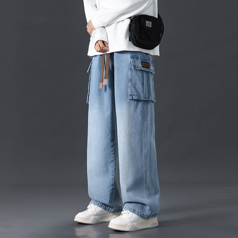 Loose Straight Wide-leg Pants Draping Gradient Washed Jeans For Men