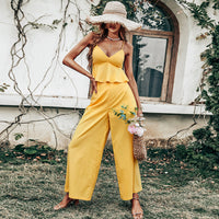 Yellow Vest Top Suspender Casual Jumpsuit Two-piece Suit