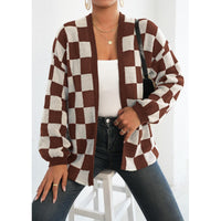 Womens Casual Loose Sweater Coat With A Checkerboard Pattern