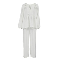 Pure Cotton Comfortable Casual Pajamas Autumn Womens Long-Sleeve Pants Loungewear