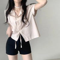 Short-sleeved Shirt Loose Women's Short Striped Shirt