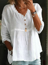 Women's Casual Three-Quarter Sleeve Top With Lace Trim