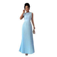 Womens Stylish Figure-hugging Sleeveless Pleated Dress