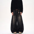 Retro Washed Cat Beard Design Black Machete Jeans