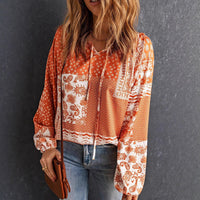 Women's Long-sleeved Printed Ethnic Blouse T-shirt Shirt