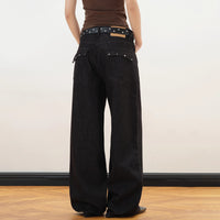 Spring Autumn High-End Relaxed Straight-Leg Denim Jeans With Rivets And Star Details