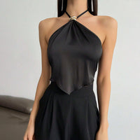 SpringSummer Backless Halter Neck Lace Up Tank Top