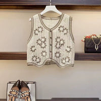 Women's Knitted Embroidered Sleeveless Hollow-Out Top Vest