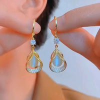 Light Luxury Hollow Mesh Teardrop Drop Earrings, Elegant Sparkling Zircon Ear Cuffs, Niche Design