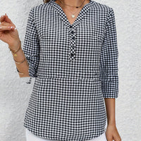 Elegant Retro Plaid Striped Three-quarter Sleeve Shirt