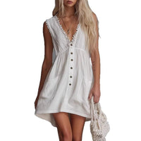 White Loose Cotton And Linen Fashionable Dress For Women