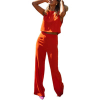 Solid-Color Sleeveless Tank Top And Casual Pants Set