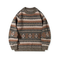 Mens Thickened Crew-Neck Pullover Sweater With Printed Design And Relaxed Fit