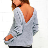 Womens Backless Knitted Sweater With A Deep V-Neck In The Back