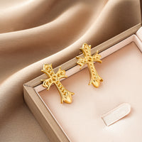 Oval Stainless Steel Earrings, Trendy Geometric Heart Texture, 18K Gold Plated Ear Studs, Titanium Steel