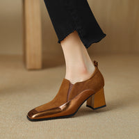 Womens Retro Black Square-Toe High Heels
