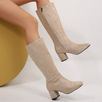 Fashionable Solid-Color Round-Toe Side-Zip Chunky-Heel Womens Over-the-Knee Boots