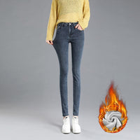 Fleece-lined Womens High-waisted Slim-fit Jeans