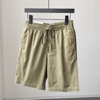 Quick-drying Pure Cotton Elastic Waist Cropped Pants Mens Solid Color Casual Shorts