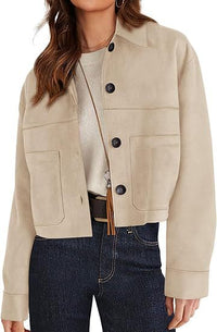 European And American Style Women Faux Suede Short Jacket Casual Lightweight Autumn Fashion