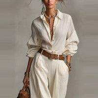 Two-piece Set Featuring A Long-sleeve Shirt With Pocket And Button Detailing