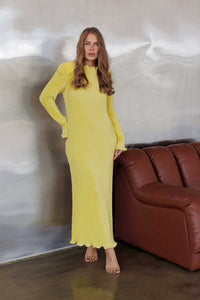 Solid-color Crew-neck Split-fit Long Dress