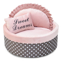 Round Princess Cat Bed With Sweet Dreams Pillow