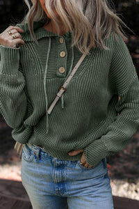 Women's Washed Rib Button Hoodie With Drawstrings Sweater