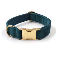 Sapphire Green Velvet Gold Buckle Hardware Pet Collar Leash